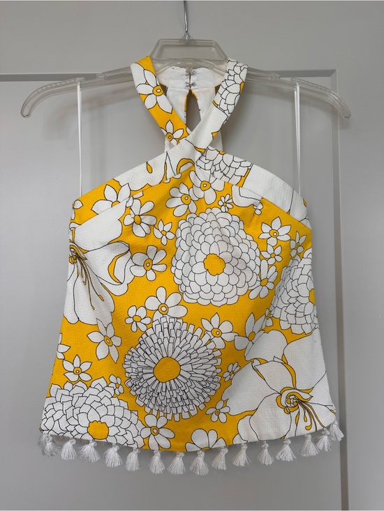 Trina Turk Tops - Trina Turk Yellow Floral Halter Tank Top with Tassel Hem